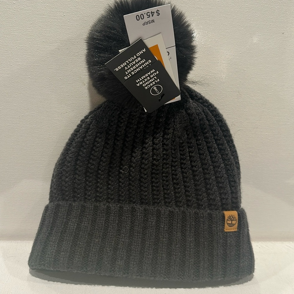 NWT Timberland Men’s Gray Beanie with Fleece lining for extra warmth.